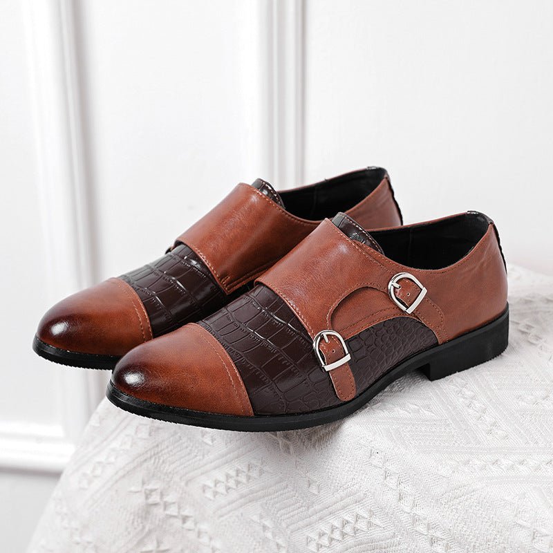 Men’s Crocodile Pattern Leather Shoes: Double Button Luxury Style - Sixin1