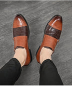 Men’s Crocodile Pattern Leather Shoes: Double Button Luxury Style - Sixin1