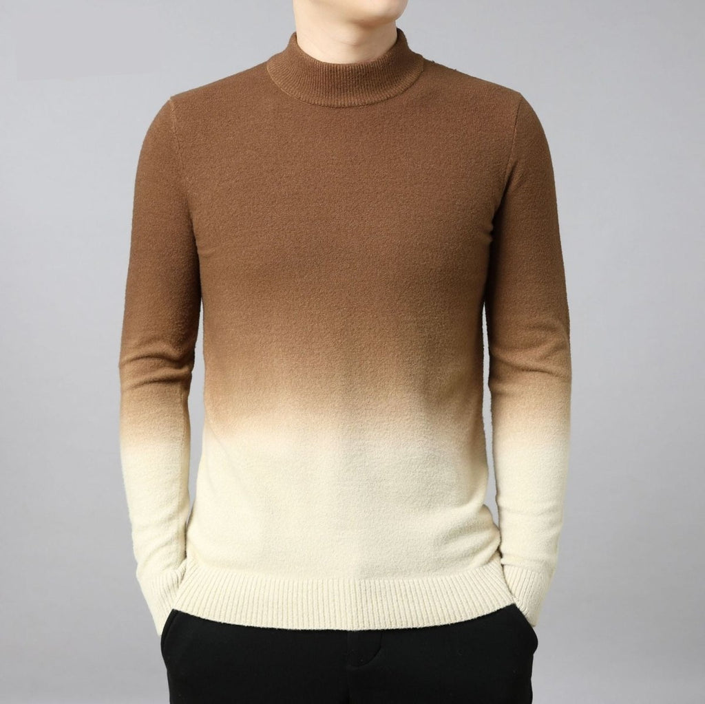 Men’s Gradient Slim-Fit Sweater: Thick Warm Pullover Knit Top - Sixin1