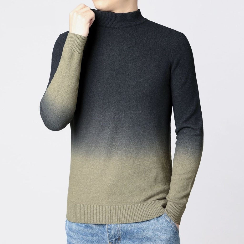 Men’s Gradient Slim-Fit Sweater: Thick Warm Pullover Knit Top - Sixin1