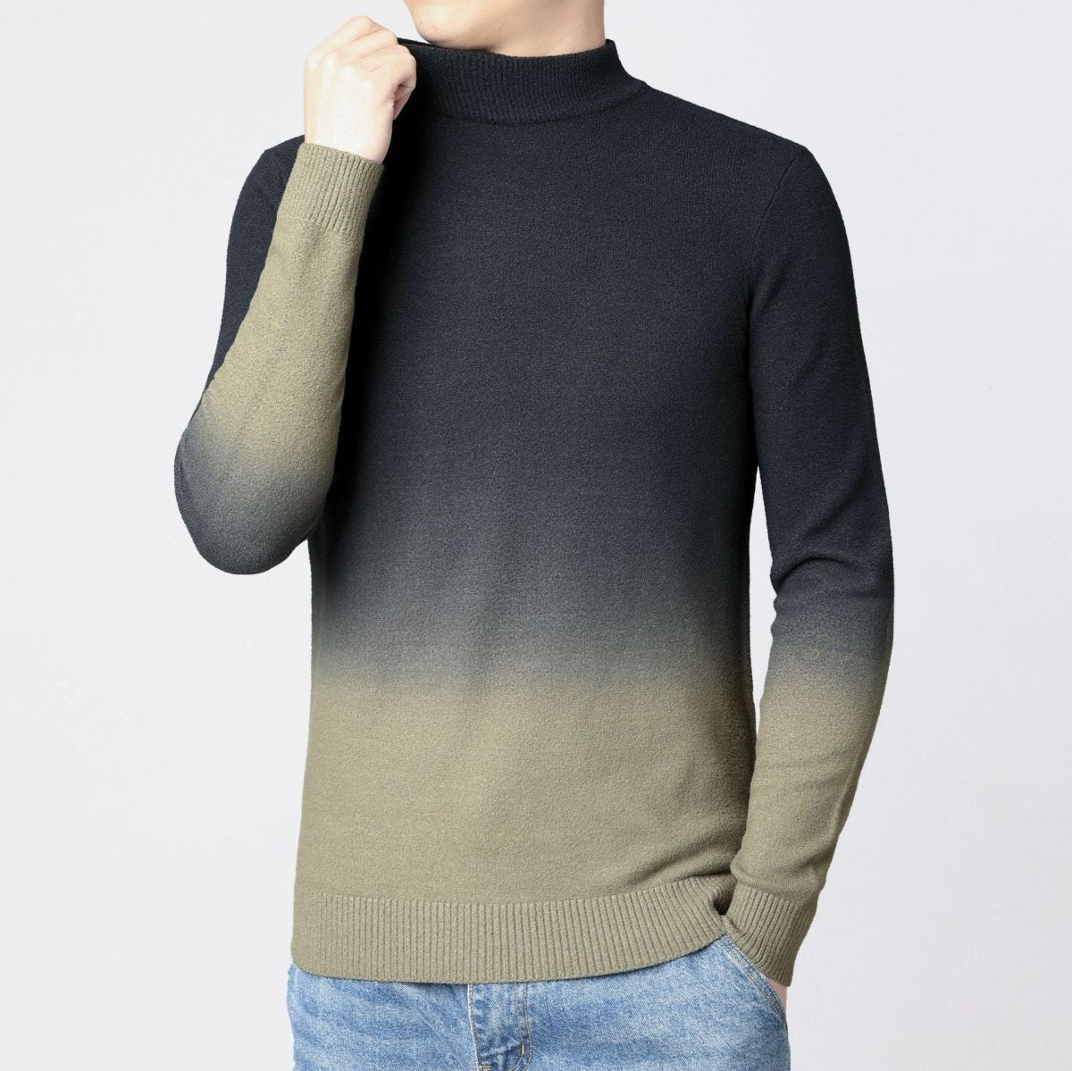 Men’s Gradient Slim-Fit Sweater: Thick Warm Pullover Knit Top - Sixin1