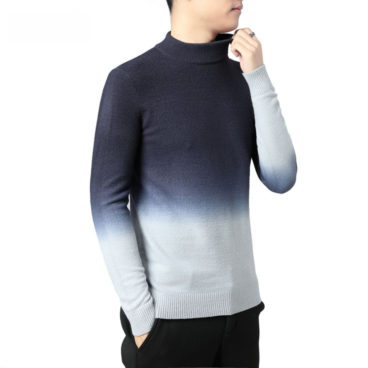 Men’s Gradient Slim-Fit Sweater: Thick Warm Pullover Knit Top - Sixin1
