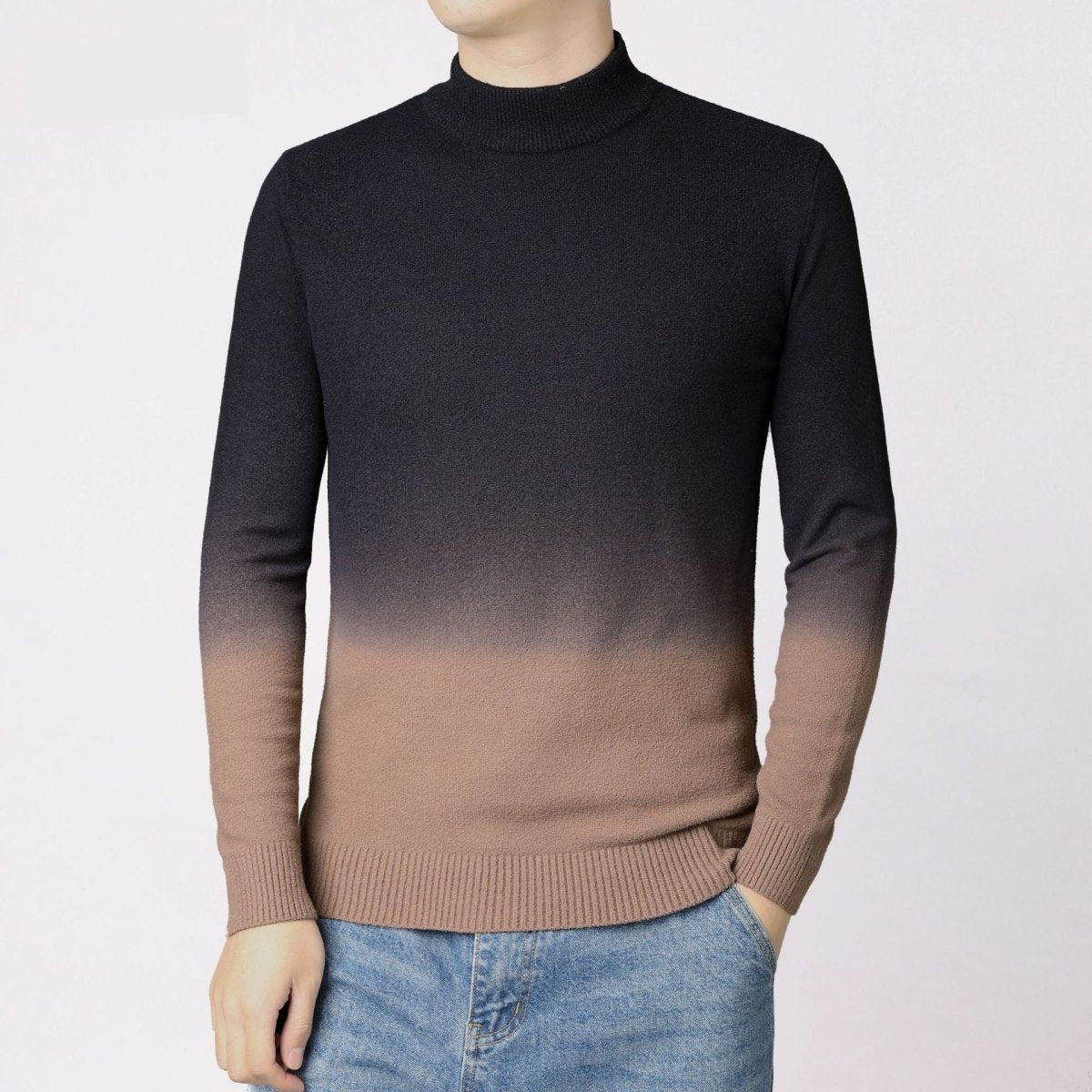 Men’s Gradient Slim-Fit Sweater: Thick Warm Pullover Knit Top - Sixin1