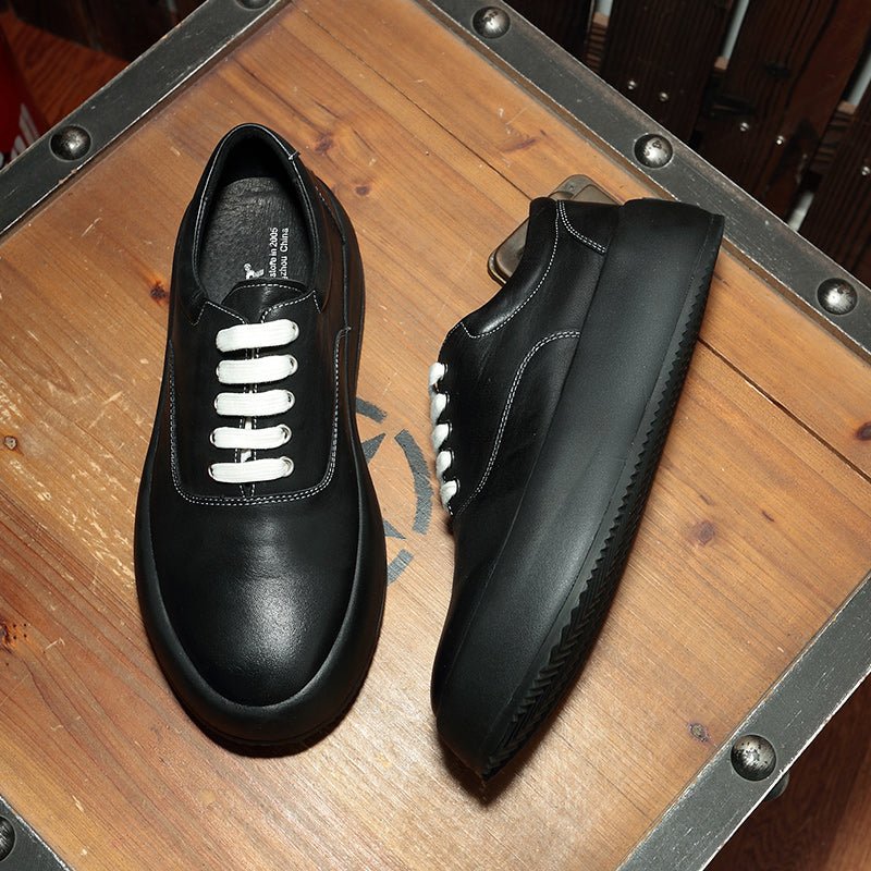 Men’s Korean Style Thick Sole Leather Shoes: Height Boost Casual - Sixin1
