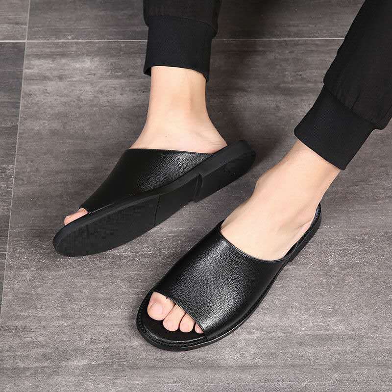 Men’s Leather Summer Sandals: Casual Slip - On Comfort Slippers - Sixin1