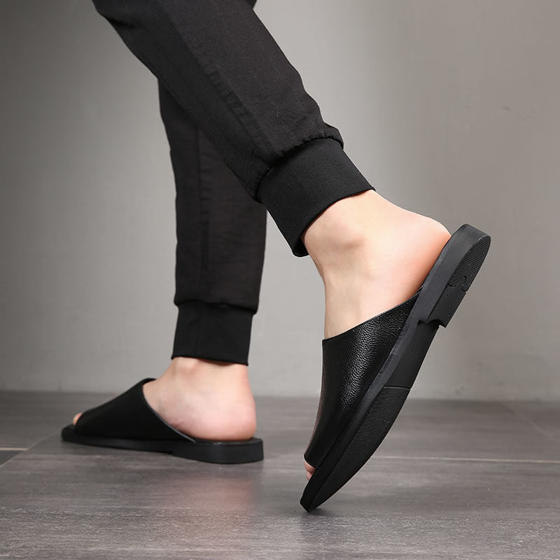 Men’s Leather Summer Sandals: Casual Slip - On Comfort Slippers - Sixin1