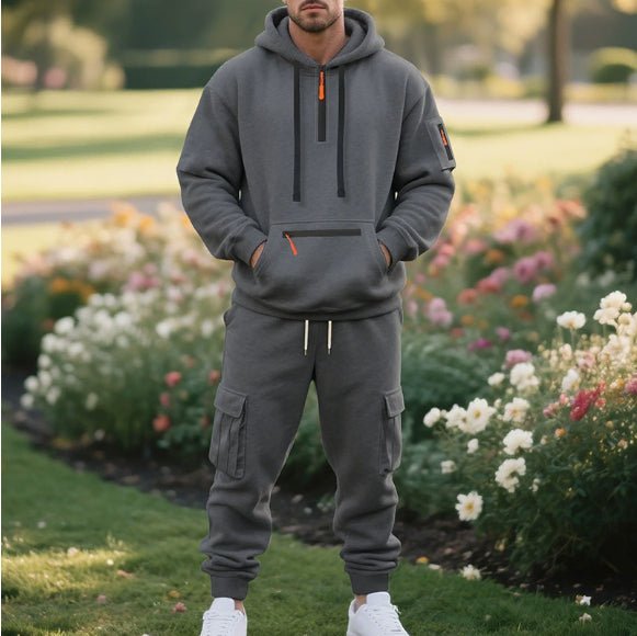 Men’s Loose-Fit Workwear Set: Casual Multi-Pocket Utility Sports Outfit - Sixin1
