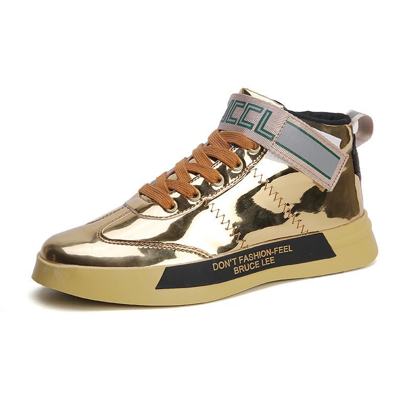Men’s Patent Leather High - Top Sneakers: Glossy Korean Mirror Panel Style - Sixin1