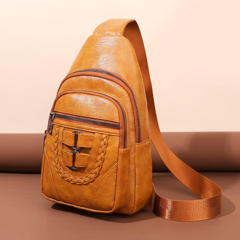 Men’s PU Leather Chest Bag: Soft Textured Crossbody Shoulder Pack - Sixin1