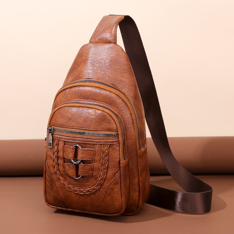 Men’s PU Leather Chest Bag: Soft Textured Crossbody Shoulder Pack - Sixin1