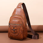 Men’s PU Leather Chest Bag: Soft Textured Crossbody Shoulder Pack - Sixin1