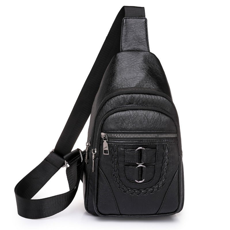 Men’s PU Leather Chest Bag: Soft Textured Crossbody Shoulder Pack - Sixin1