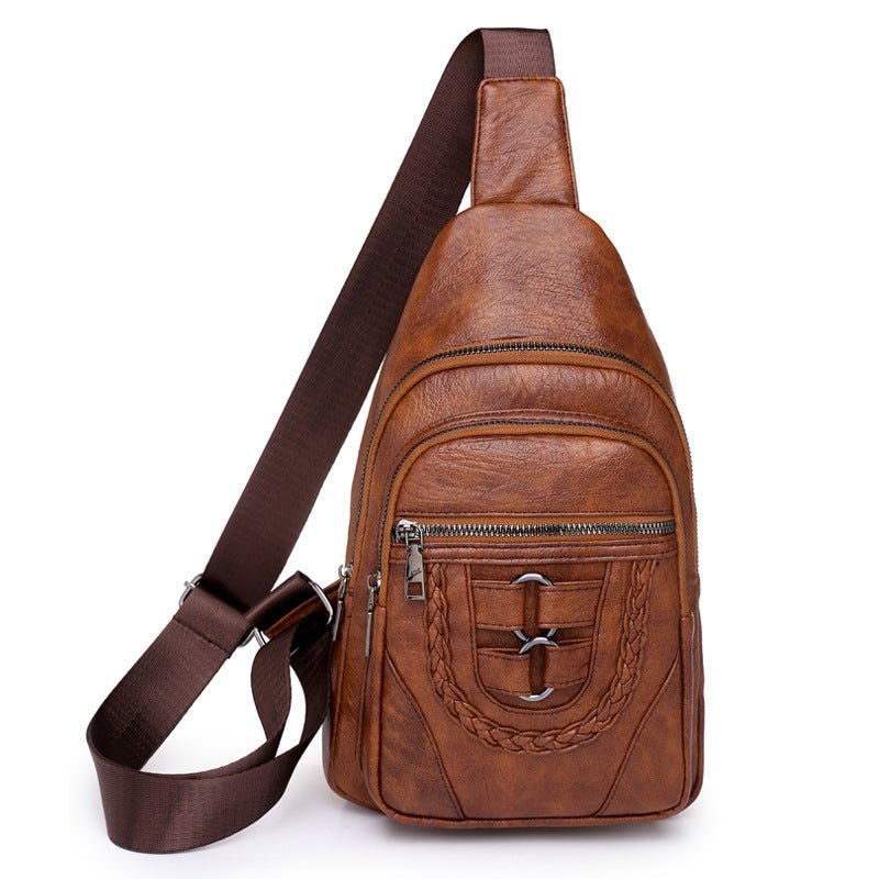 Men’s PU Leather Chest Bag: Soft Textured Crossbody Shoulder Pack - Sixin1