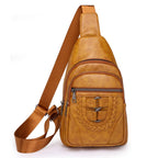 Men’s PU Leather Chest Bag: Soft Textured Crossbody Shoulder Pack - Sixin1