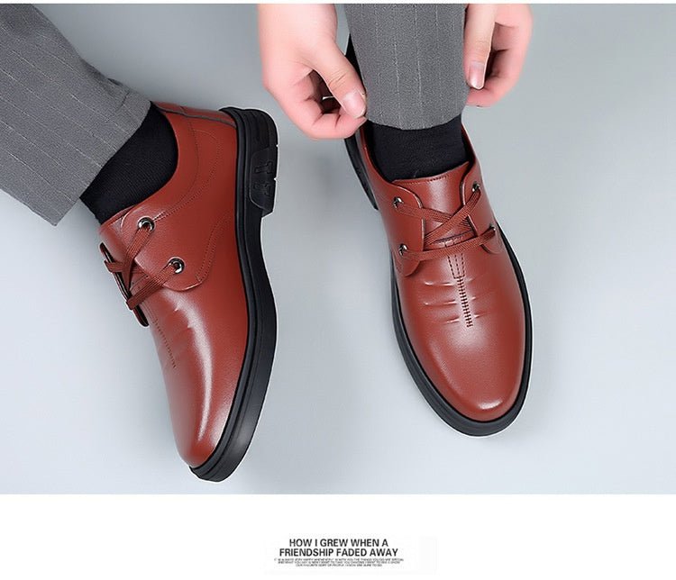 Men’s Soft Leather Casual Shoes: Round Toe Comfort Fit - Sixin1