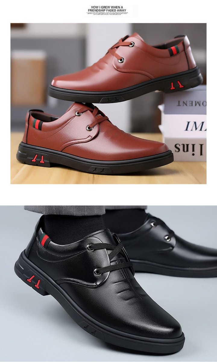 Men’s Soft Leather Casual Shoes: Round Toe Comfort Fit - Sixin1
