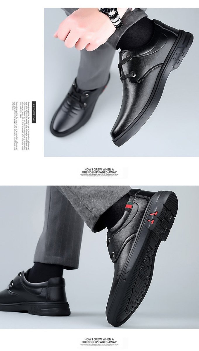 Men’s Soft Leather Casual Shoes: Round Toe Comfort Fit - Sixin1