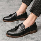Men’s Tassel Leather Loafers: British Style Cowhide Casual Shoes - Sixin1