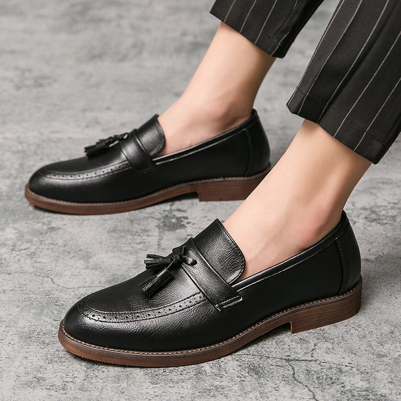 Men’s Tassel Leather Loafers: British Style Cowhide Casual Shoes - Sixin1