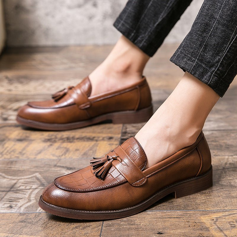 Men’s Tassel Leather Loafers: British Style Cowhide Casual Shoes - Sixin1