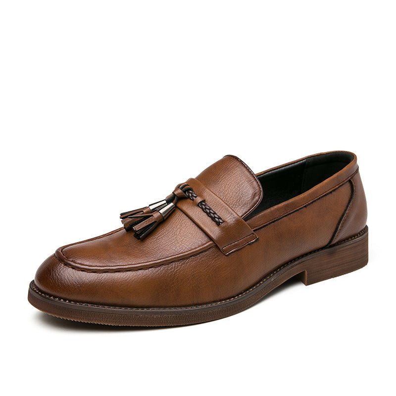 Men’s Tassel Leather Loafers: British Style Cowhide Casual Shoes - Sixin1