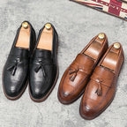 Men’s Tassel Leather Loafers: British Style Cowhide Casual Shoes - Sixin1