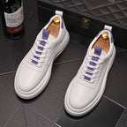 Men’s Thick Sole Casual Sneakers: Modern Street Style White Trainers - Sixin1