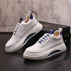 Men’s Thick Sole Casual Sneakers: Modern Street Style White Trainers - Sixin1