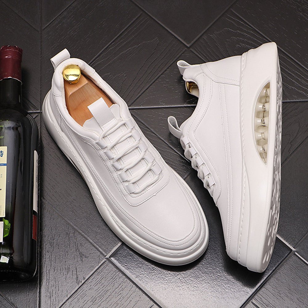 Men’s Thick Sole Casual Sneakers: Modern Street Style White Trainers - Sixin1