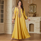 Modest Embroidered Long Sleeve Maxi Dress: Loose Fit Muslim Abaya Style - Sixin1