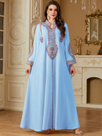 Modest Embroidered Long Sleeve Maxi Dress: Loose Fit Muslim Abaya Style - Sixin1