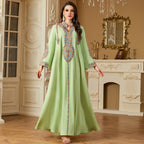 Modest Embroidered Long Sleeve Maxi Dress: Loose Fit Muslim Abaya Style - Sixin1