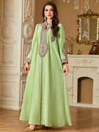 Modest Embroidered Long Sleeve Maxi Dress: Loose Fit Muslim Abaya Style - Sixin1