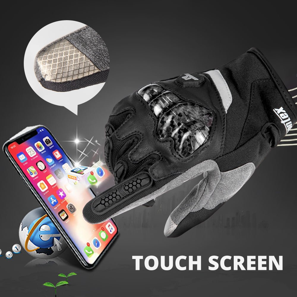 Motorcycle & Cycling Gloves: Full Finger Hard Knuckle, Touchscreen Compatible - Sixin1