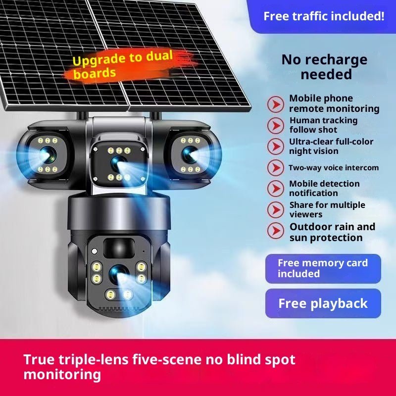 Plug-Free Solar Security Camera: Wireless Outdoor Monitoring with Battery & Night Vision - Sixin1
