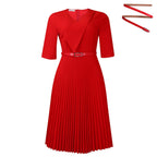 Plus Size Elegant V - Neck Pleated Dress: Solid Color Chic Style - Sixin1