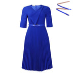 Plus Size Elegant V - Neck Pleated Dress: Solid Color Chic Style - Sixin1