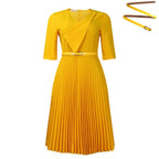 Plus Size Elegant V - Neck Pleated Dress: Solid Color Chic Style - Sixin1