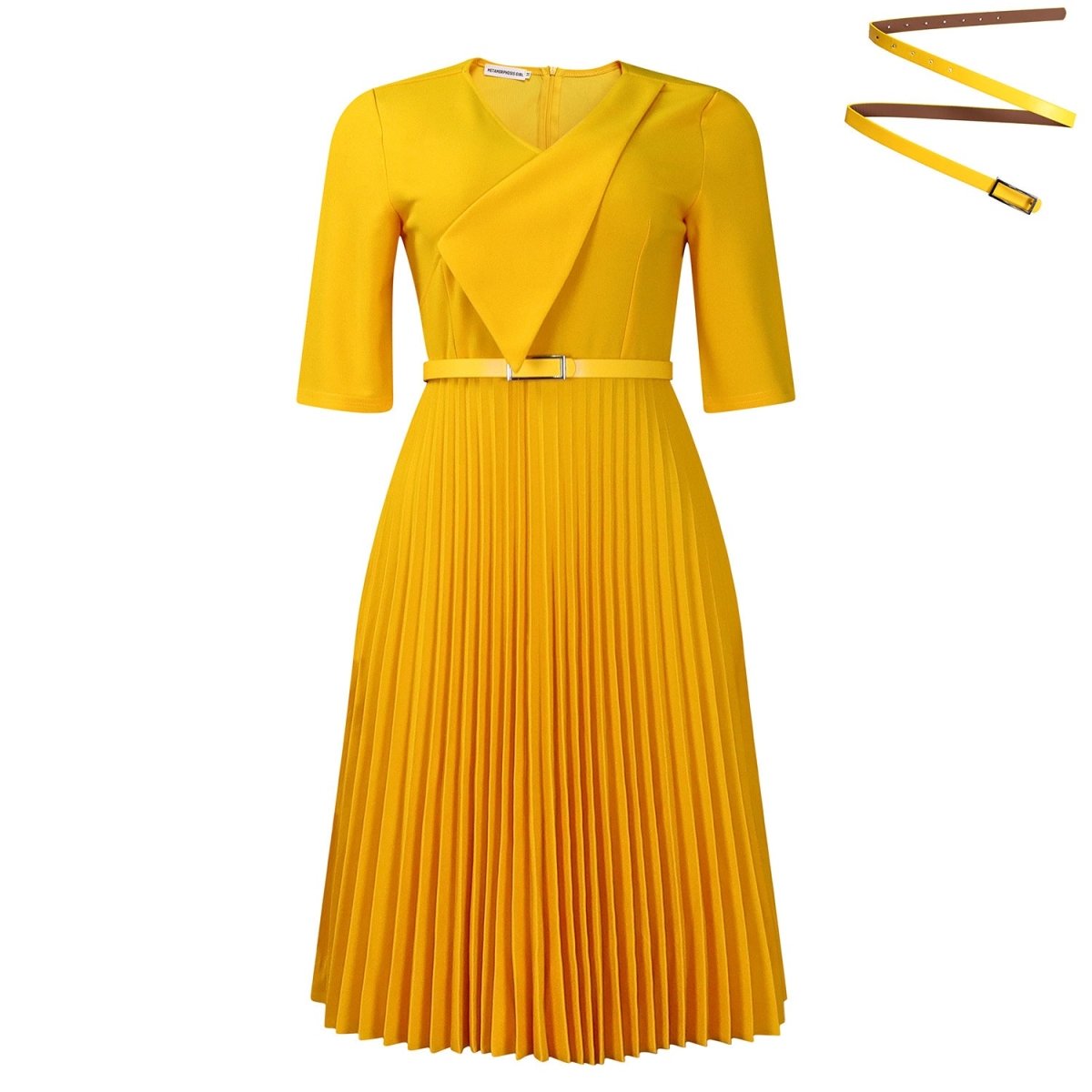 Plus Size Elegant V - Neck Pleated Dress: Solid Color Chic Style - Sixin1