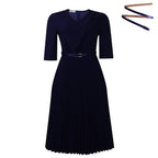 Plus Size Elegant V - Neck Pleated Dress: Solid Color Chic Style - Sixin1