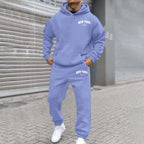 Printed Hoodie Set for Men: Fleece-Lined Sweatshirt & Jogger Outfit - Sixin1