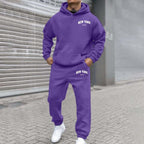 Printed Hoodie Set for Men: Fleece-Lined Sweatshirt & Jogger Outfit - Sixin1