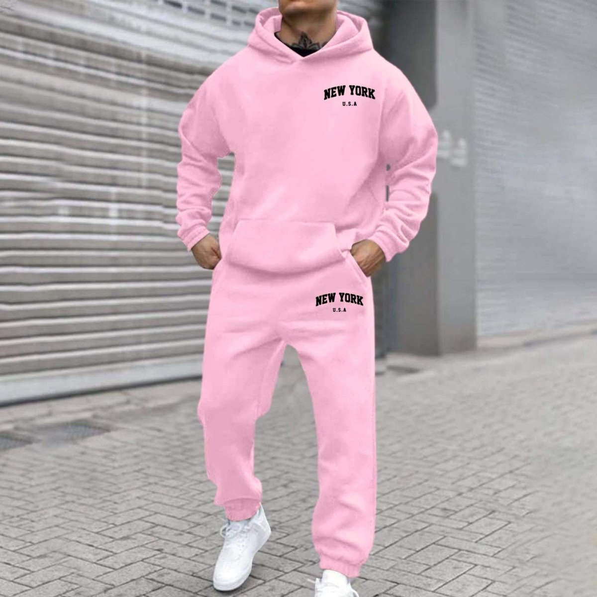 Printed Hoodie Set for Men: Fleece-Lined Sweatshirt & Jogger Outfit - Sixin1
