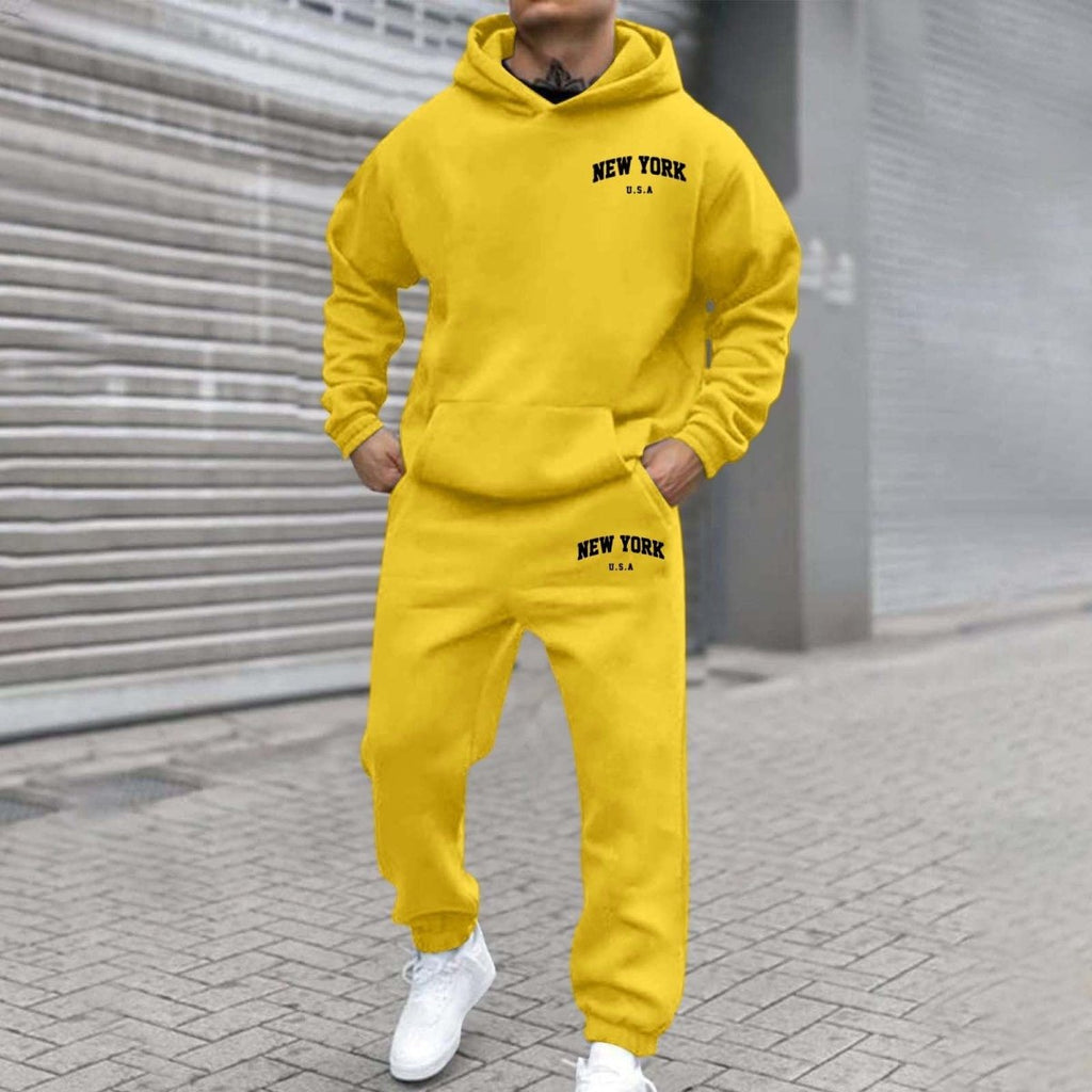 Printed Hoodie Set for Men: Fleece-Lined Sweatshirt & Jogger Outfit - Sixin1