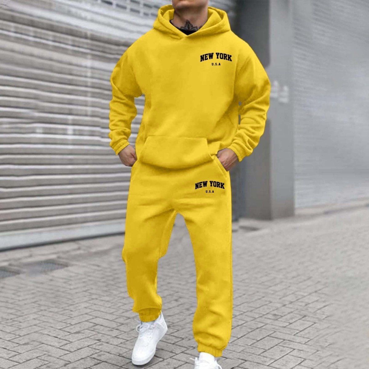 Printed Hoodie Set for Men: Fleece-Lined Sweatshirt & Jogger Outfit - Sixin1