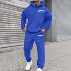 Printed Hoodie Set for Men: Fleece-Lined Sweatshirt & Jogger Outfit - Sixin1