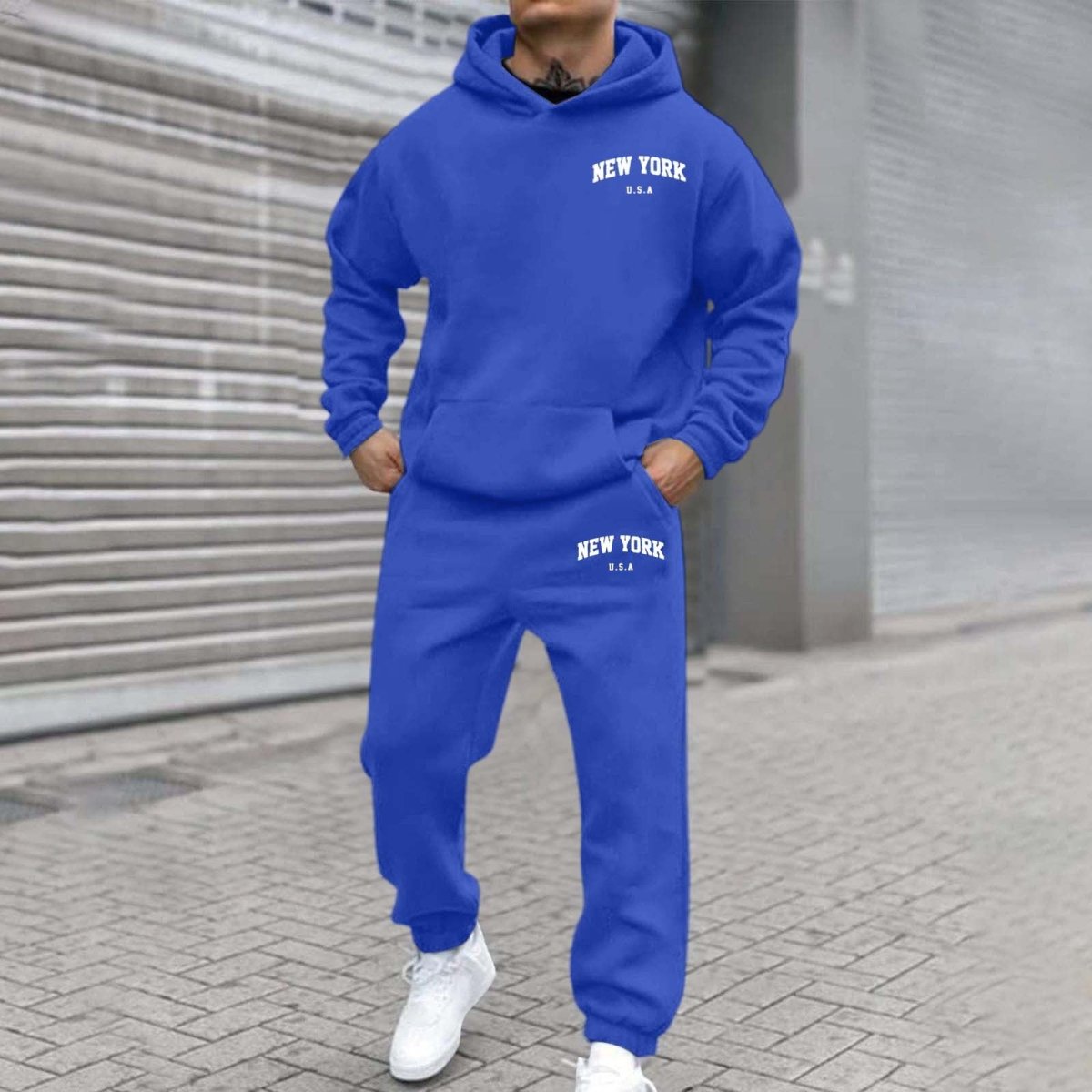 Printed Hoodie Set for Men: Fleece-Lined Sweatshirt & Jogger Outfit - Sixin1