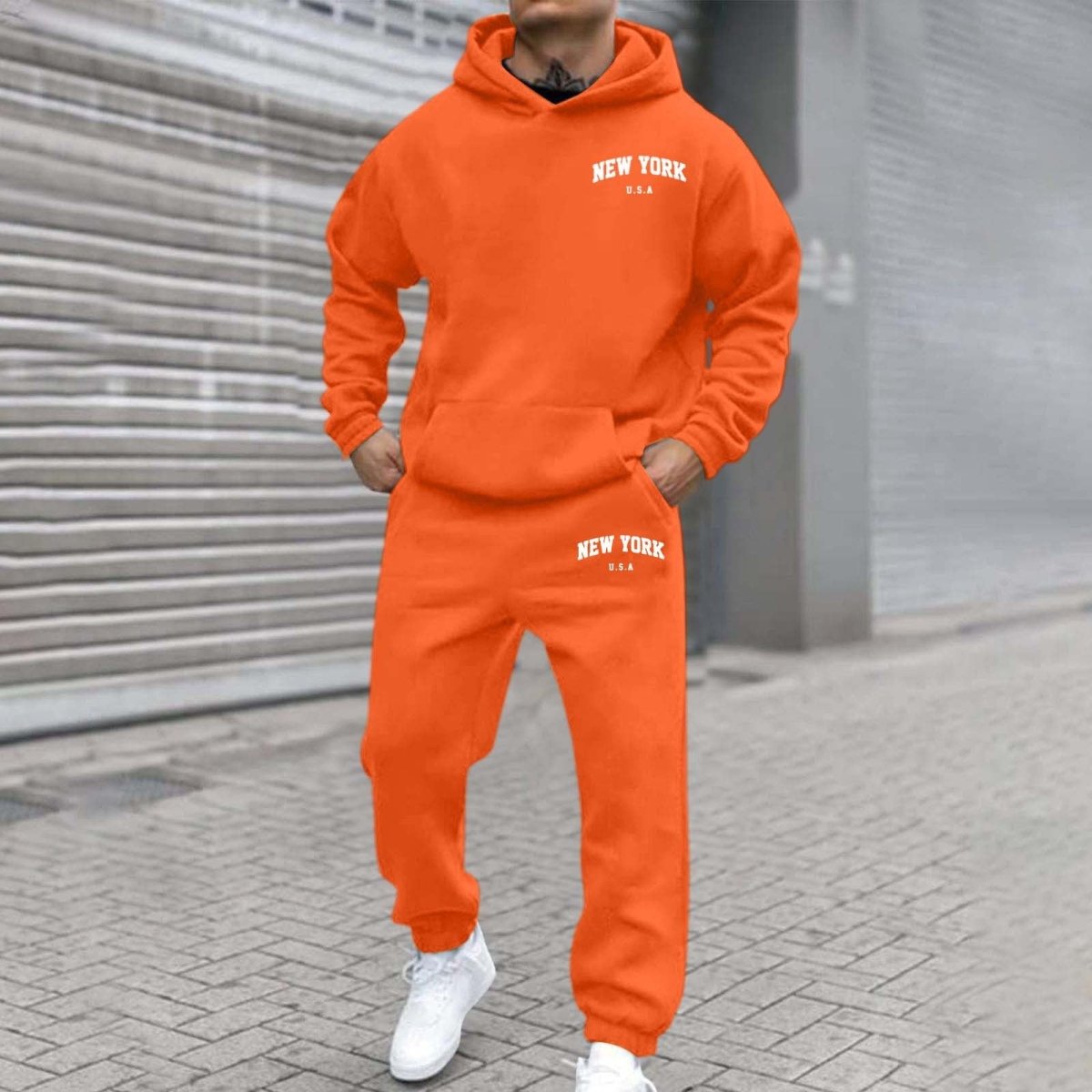 Printed Hoodie Set for Men: Fleece-Lined Sweatshirt & Jogger Outfit - Sixin1
