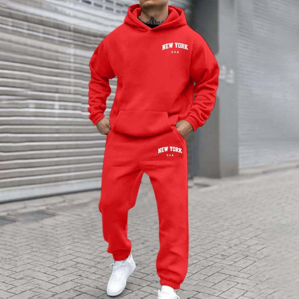 Printed Hoodie Set for Men: Fleece-Lined Sweatshirt & Jogger Outfit - Sixin1