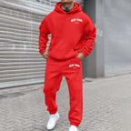 Printed Hoodie Set for Men: Fleece-Lined Sweatshirt & Jogger Outfit - Sixin1